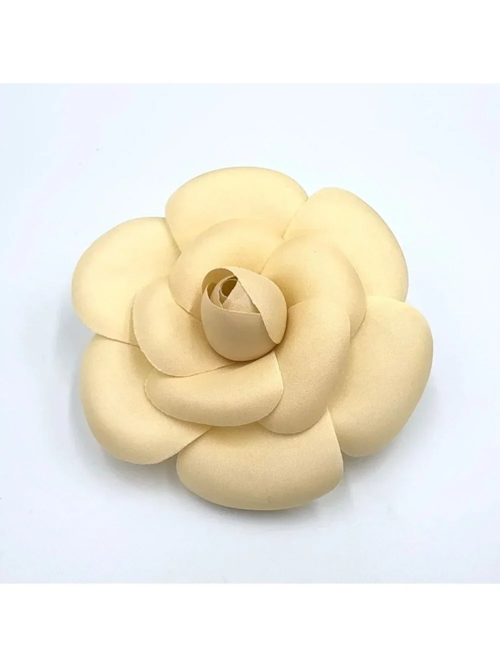 Chanel Camellia Satin Ivory Gold Brooch